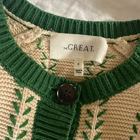 The Great. Scalloped Sophomore Cardigan Green Size 0 - Picture 4 of 4